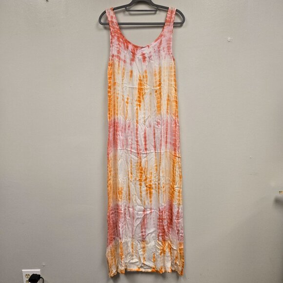 Raviya Tie-Dye Sleeveless Maxi Dress M Rayon Orange White Boho Style Beachy Vaca - Picture 8 of 8